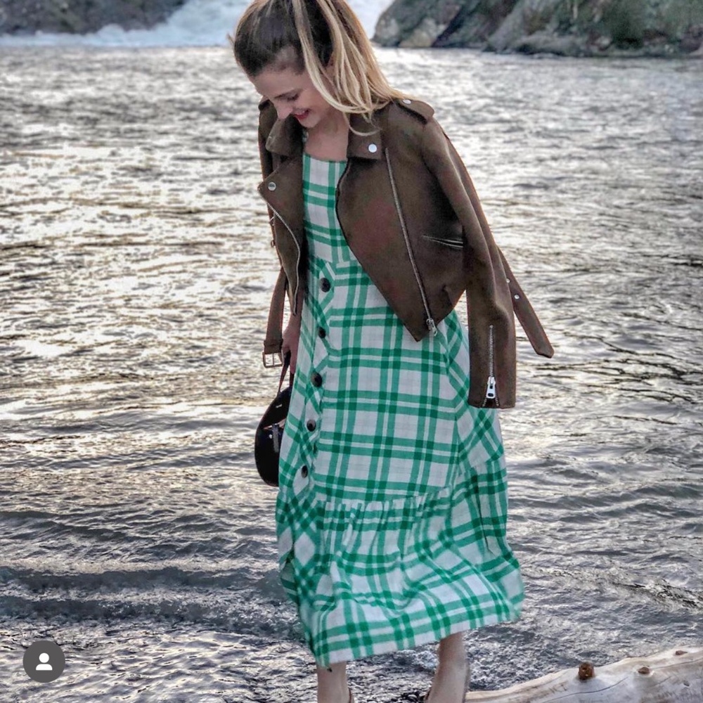 Zara Green Plaid Midi Dress